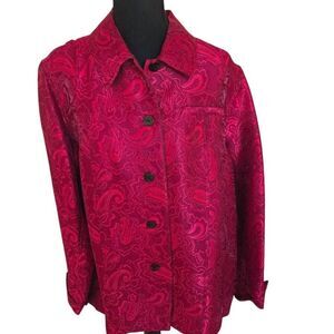Coldwater Creek Women's Brocade Paisley Button Front Dressy Jacket Red Size 1X
